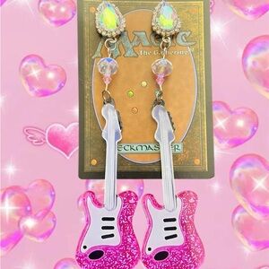 Sparkling Pink Guitar Earrings